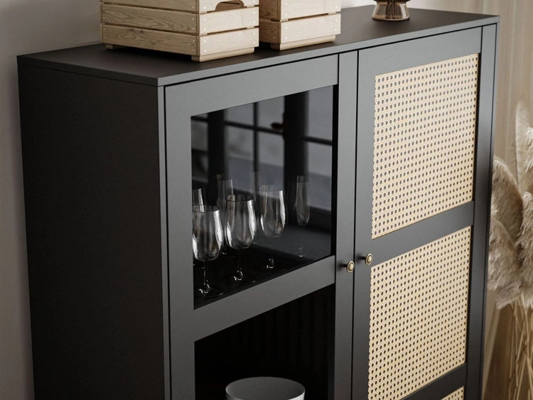 Witryna stojąca dwudrzwiowa w stylu boho Bellance czarna