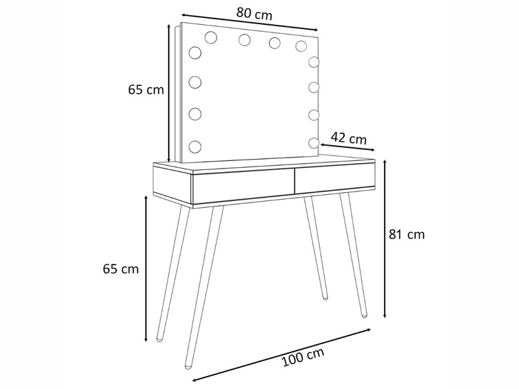 Toaletka kosmetyczna w stylu glamour z szufladami, lustrem i oświetleniem LED Olivine Elite czarny połysk