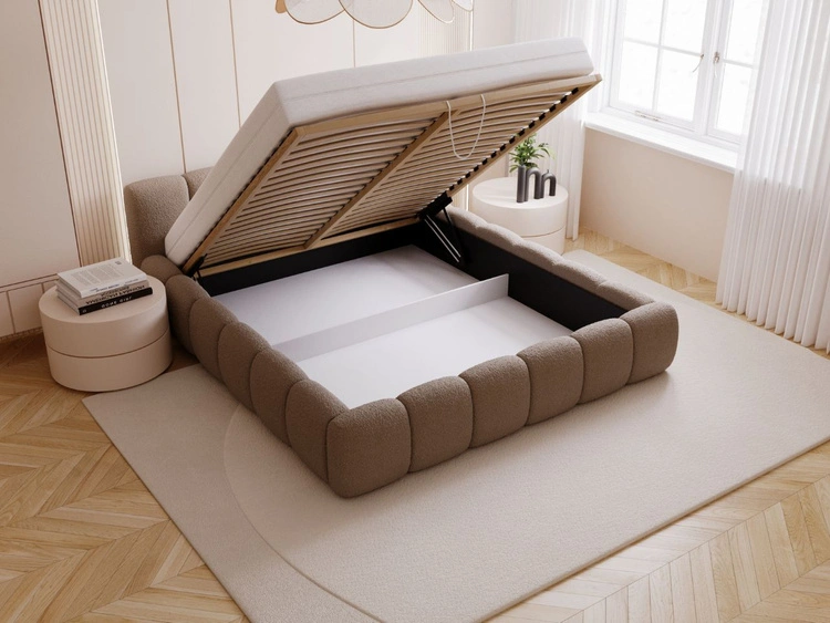 Łóżko tapicerowane z pojemnikiem i stelażem 140x200 Cloud Low brązowe