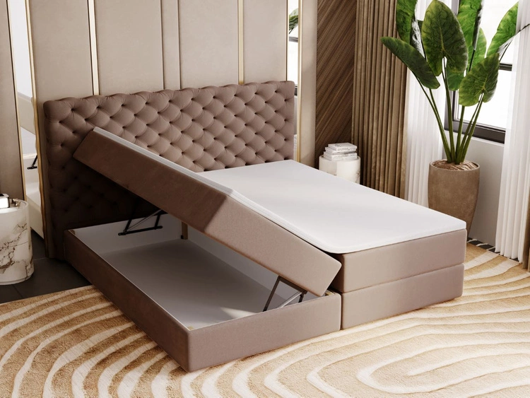 Łóżko kontynentalne z pojemnikiem na pościel 200x200 Bergamo brązowe