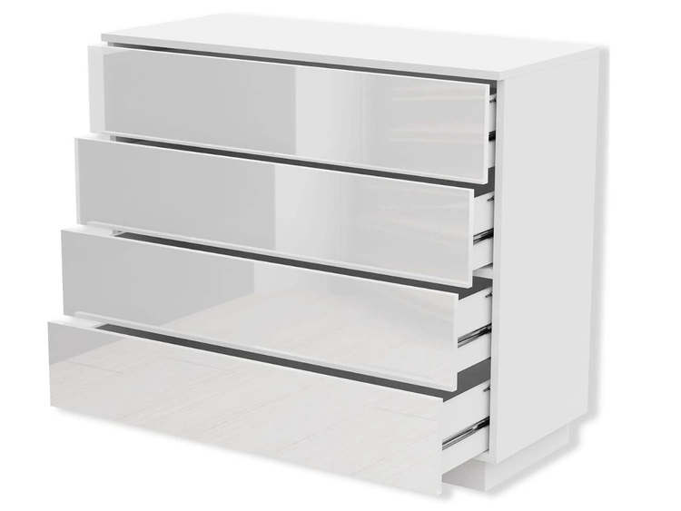 Komoda z czterema szufladami i oświetleniem LED Nuveo Biały połysk