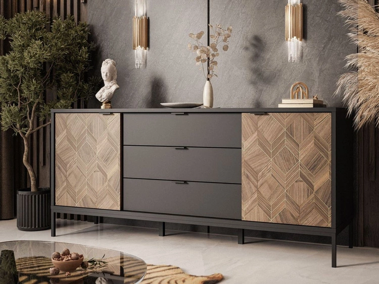 Komoda z drzwiami i szufladami 185 cm Tavio Czarny