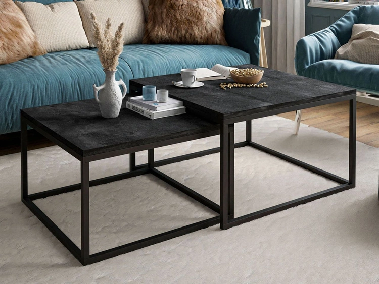 Stolik kawowy na czarnym metalowym stelażu Asumi Czarny 36x42