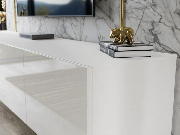 Meblościanka do salonu na srebrnych nogach Noaé Biały połysk