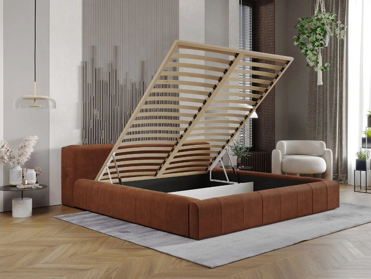 Łóżko tapicerowane z pojemnikiem i stelażem 120x200 Lipari Brązowe