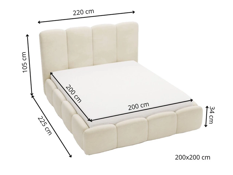 Łóżko tapicerowane z pojemnikiem i stelażem 200x200 Galli Jasnoszare
