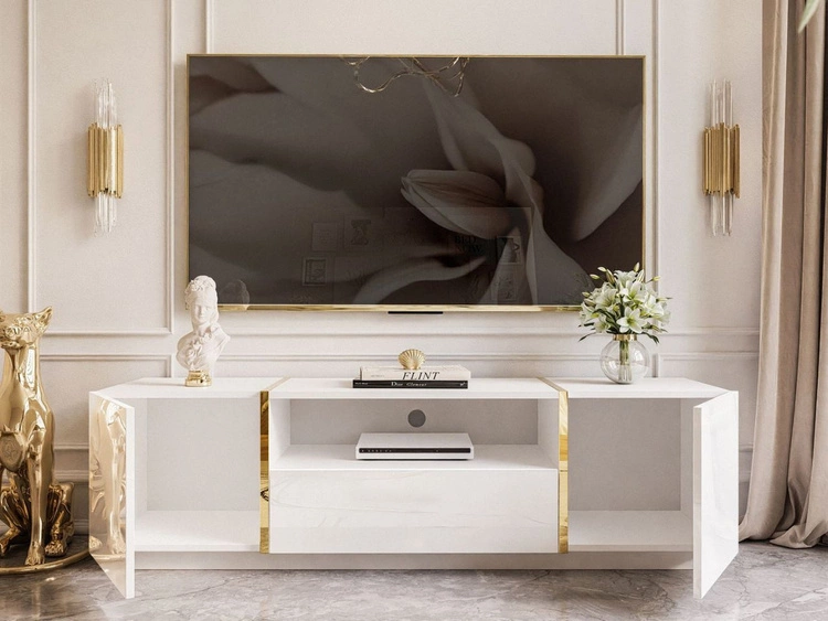 Zestaw mebli do salonu w stylu glamour Lunelie Biały połysk