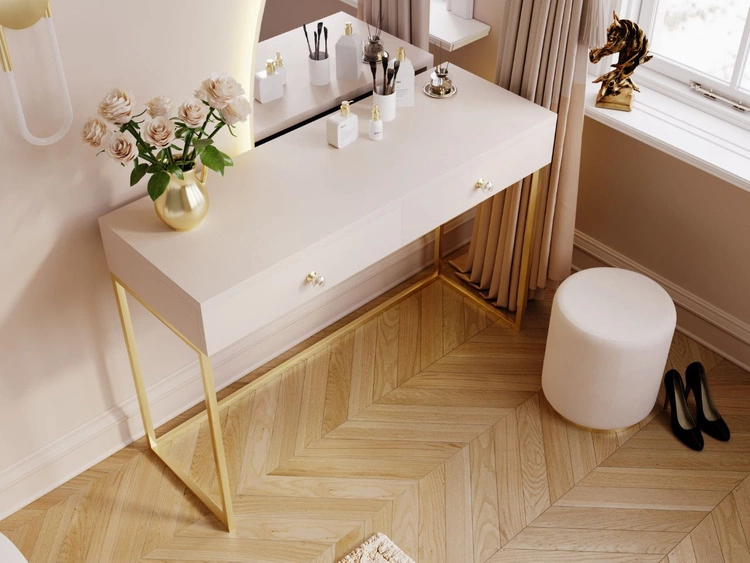 Toaletka z szufladami Belleza Kaszmir połysk Złoty stelaż