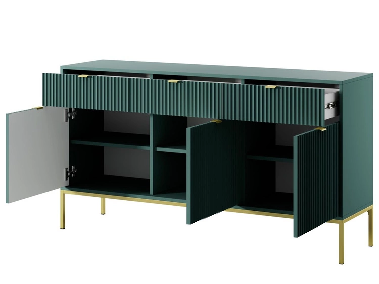 Komoda z drzwiami i szufladami Amber zielona na złotych nogach