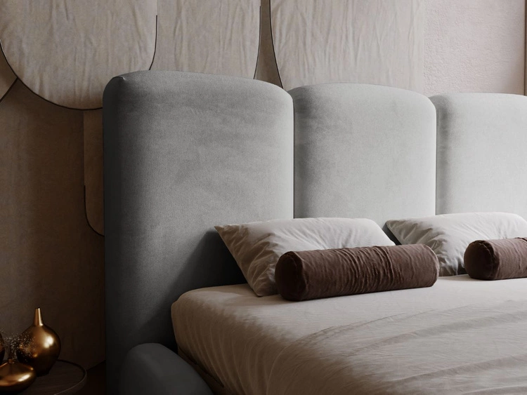 Łóżko tapicerowane z pojemnikiem i stelażem 200x200 cm Bubble Szare