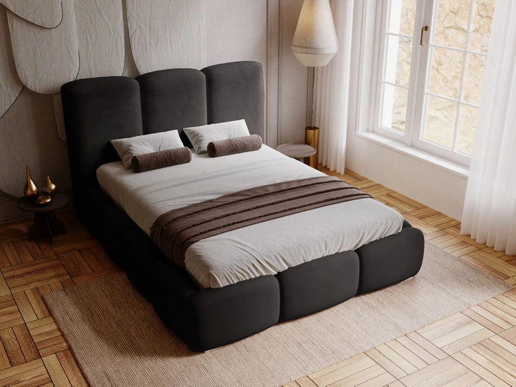 Łóżko tapicerowane z pojemnikiem i stelażem 160x200 cm Bubble Czarne