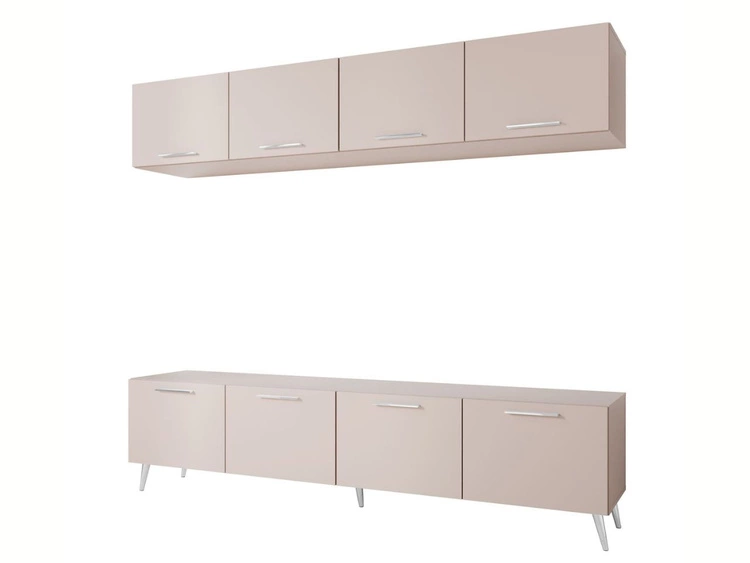 Meblościanka do salonu z oświetleniem LED na srebrnych nogach Noaé Kaszmir