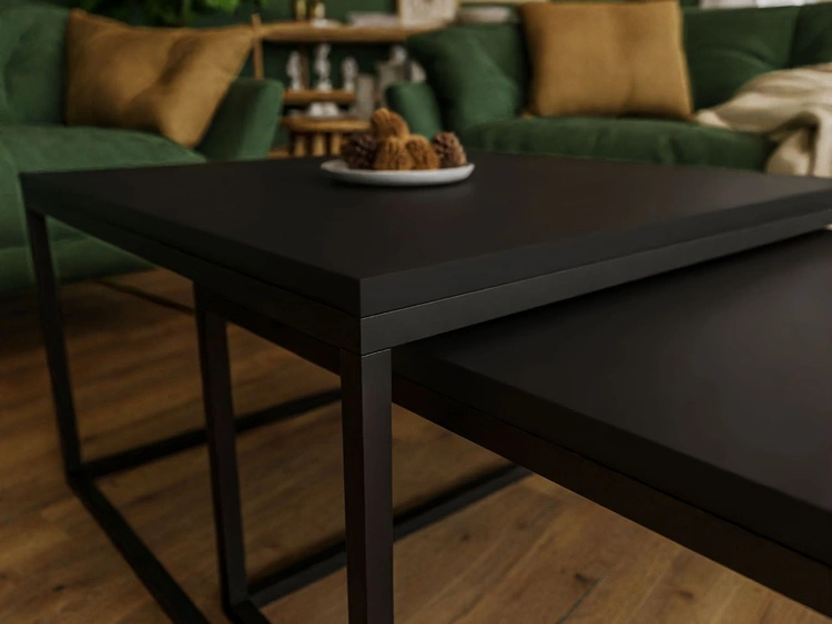 Stolik kawowy na czarnym metalowym stelażu z czarnym blatem Asumi 36x42