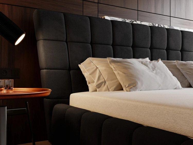 Łóżko tapicerowane z pojemnikiem i stelażem 120x200 cm Paris Czarne