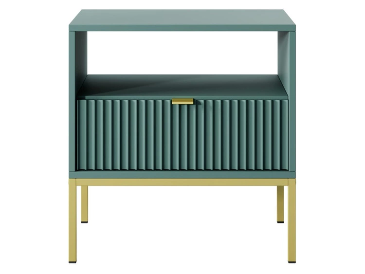 Stolik nocny z szufladą Amber zielony na złotych nogach