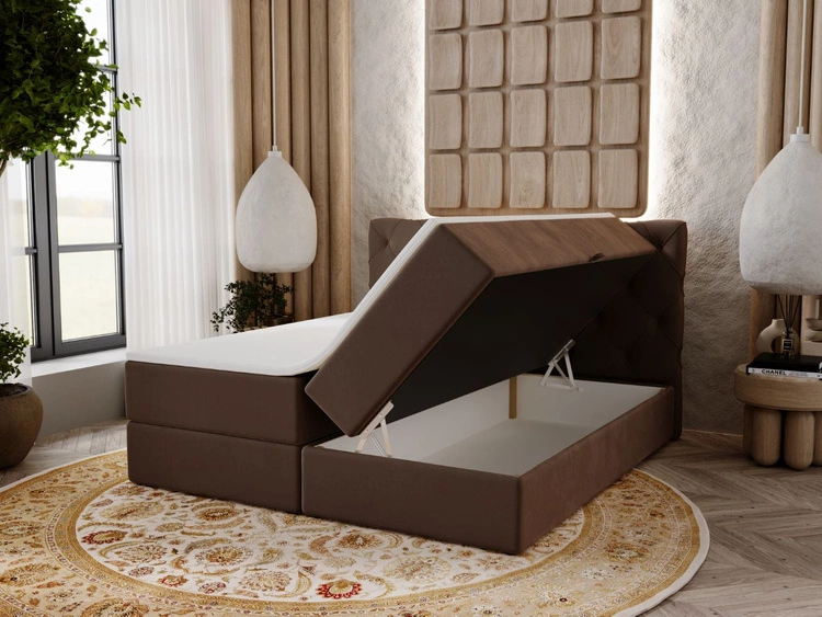 Łóżko kontynentalne z pojemnikiem na pościel 140x200 Napoli Brązowe