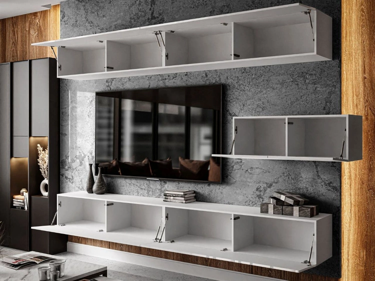 Wisząca meblościanka do salonu Nodoo Biały połysk