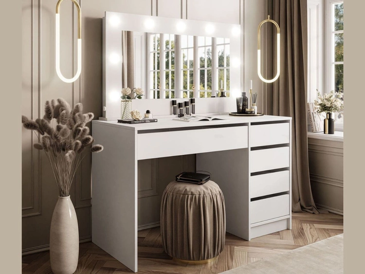 Toaletka glamour z lustrem, szufladami i oświetleniem LED Melo biały mat