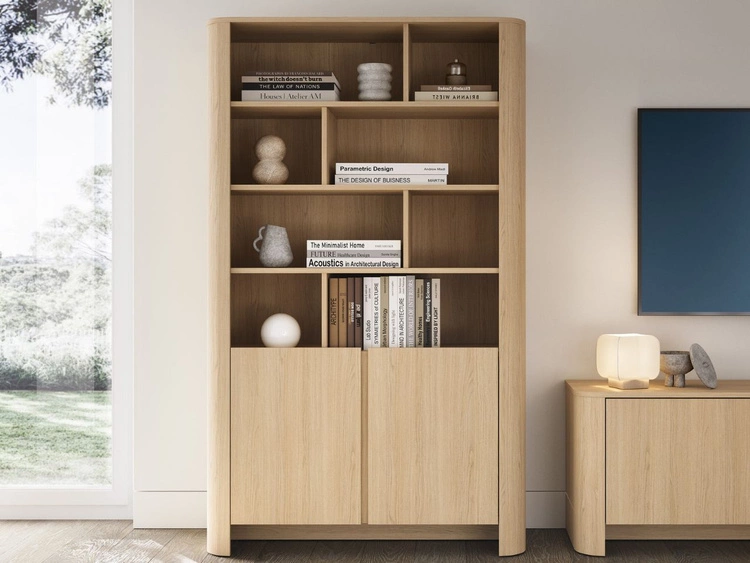 Regał na książki z drzwiczkami ze złotą listwą dekoracyjną Brillo Dąb Vicenza