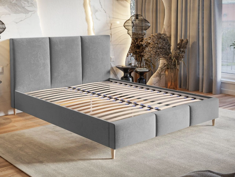 Łóżko tapicerowane ze stelażem 160x200 Trio Beżowe