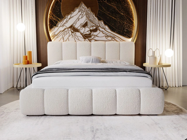 Łóżko tapicerowane z pojemnikiem i stelażem 160x200 Cloud beżowe