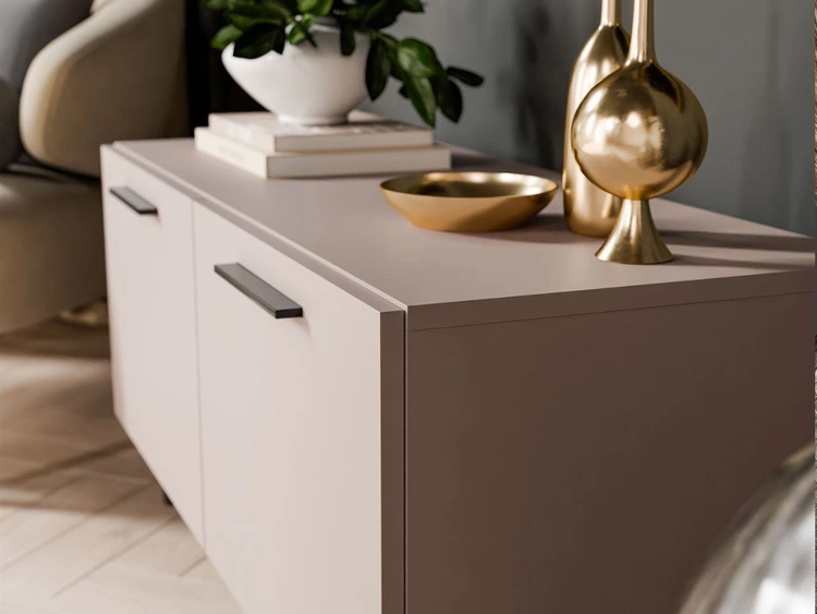 Szafka RTV pod telewizor z drzwiczkamii oświetleniem LED na czarnych nóżkach 100 cm Noaé Kaszmir