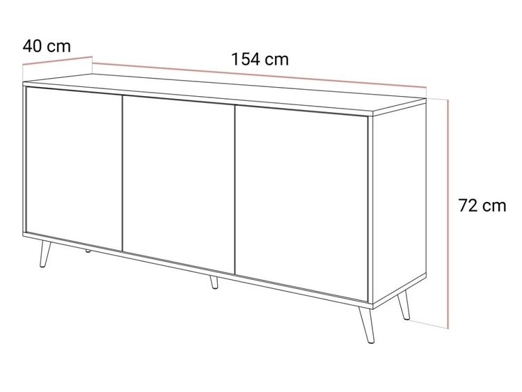 Trzydrzwiowa komoda 154 cm w stylu glamour na złotych nogach Vivance kaszmir połysk