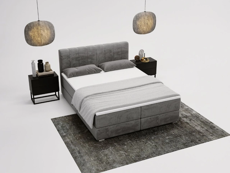 Łóżko kontynentalne z pojemnikami na pościel 140x200 Forte Szare