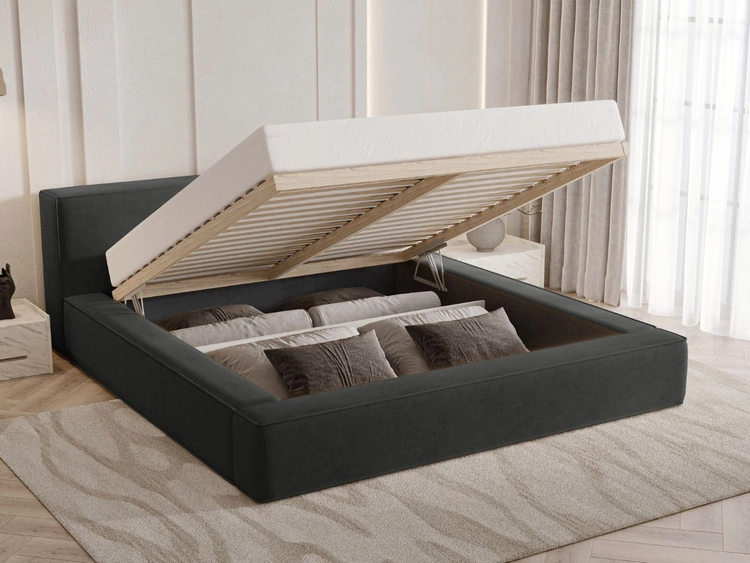Łóżko tapicerowane z pojemnikiem i stelażem 120x200 Mali Czarne