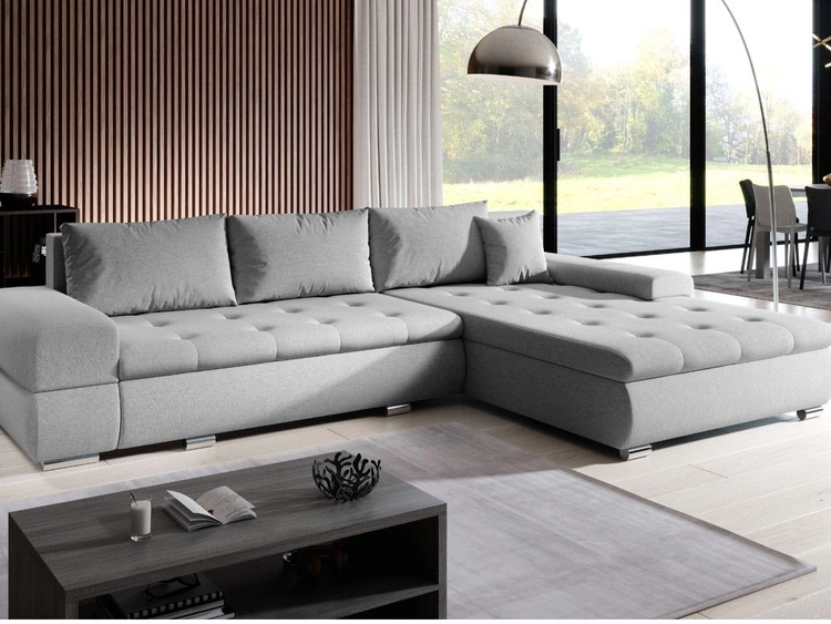 Narożnik L uniwersalny z funkcją spania i pojemnikiem Sonia Szary