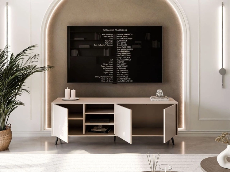 Szafka RTV pod telewizor z drzwiczkami na czarnych nogach Vivance Kaszmir połysk