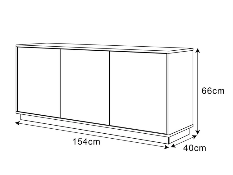 Trzydrzwiowa komoda 154 cm w stylu glamour na białym cokole Vivance biały połysk