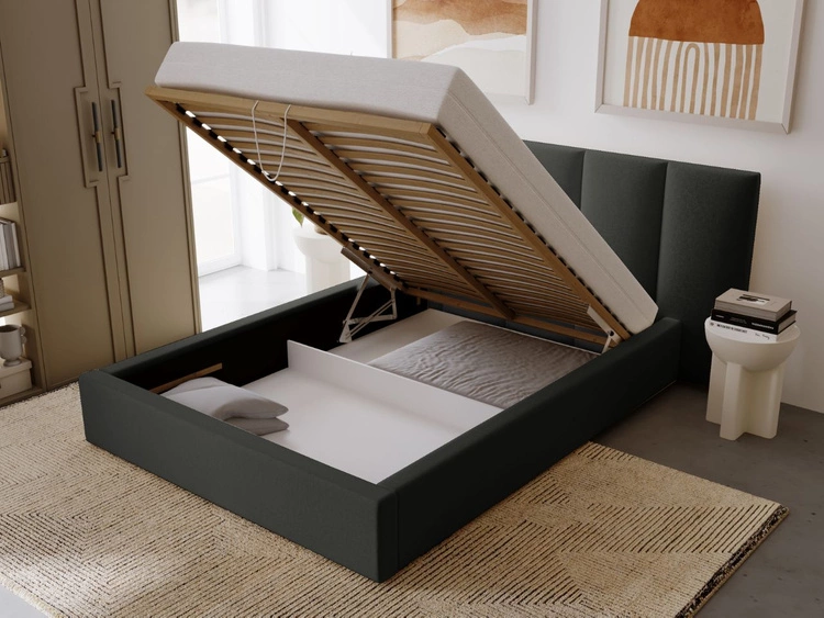 Łóżko tapicerowane z pojemnikiem i stelażem 160x200 cm Lizbona Czarne