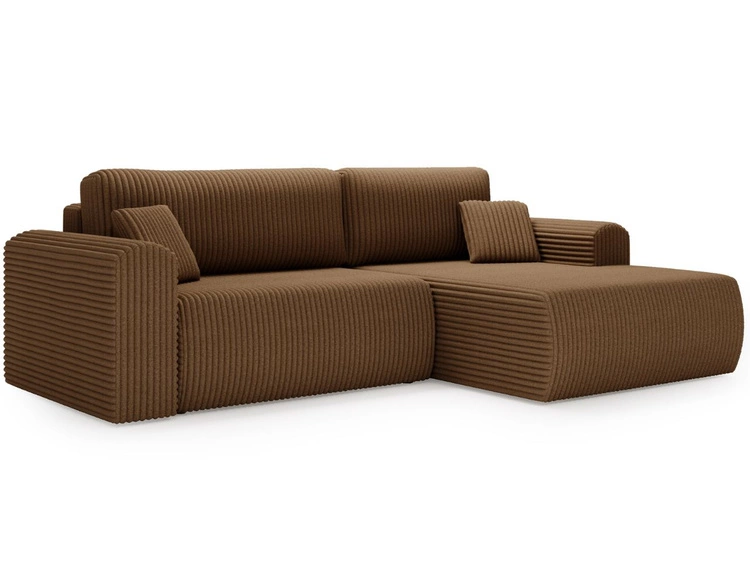 Narożnik z funkcją spania i pojemnikiem Belvio prawy Brązowy