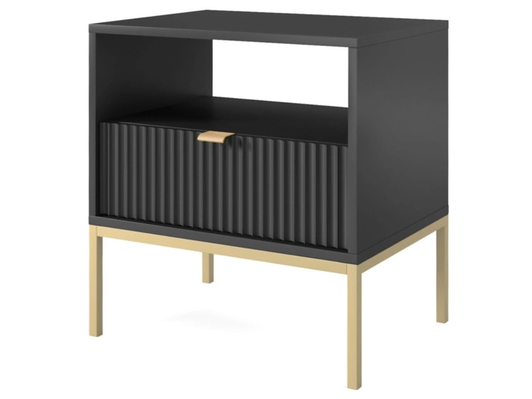 Stolik nocny z szufladą Amber czarny na czarnych nogach