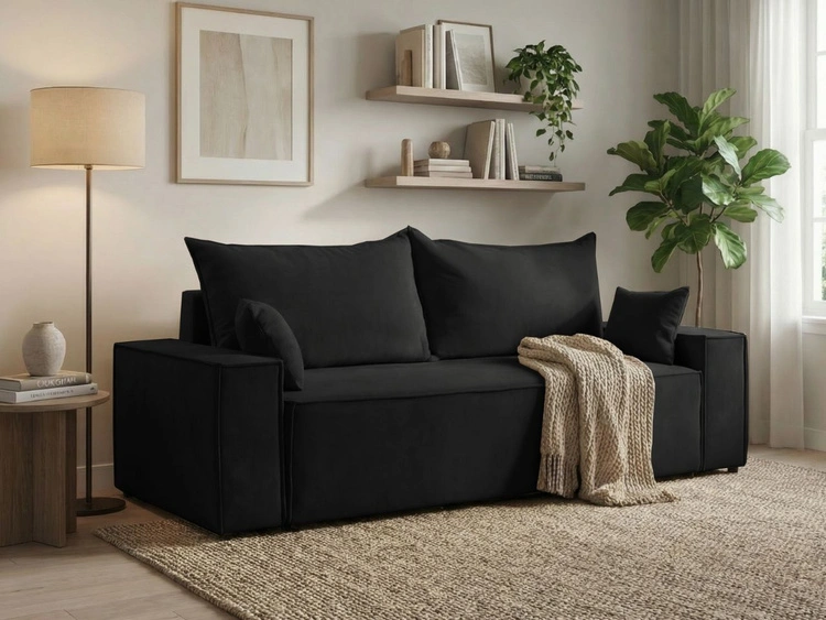 Kanapa z funkcją spania i pojemnikiem na pościel Sivra Czarna