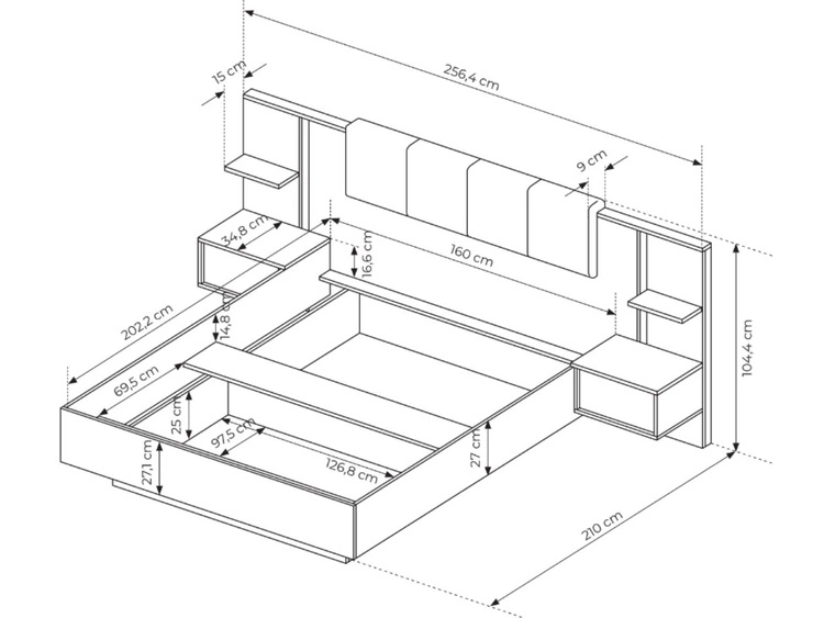 Łóżko drewniane szafkami nocnymi 160x200 Dego Beżowe