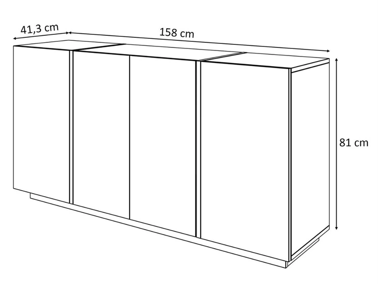 Czterodrzwiowa komoda 158 cm w stylu glamour ze złotymi uchwytami Lunelie biały połysk