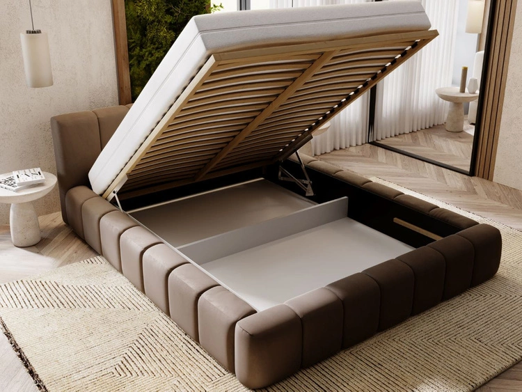 Łóżko tapicerowane z pojemnikiem i stelażem 160x200 Split Brązowy