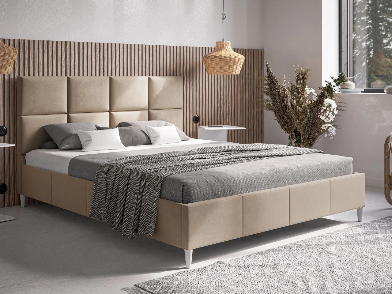 Łóżko tapicerowane ze stelażem 160x200 Luxe Beżowy