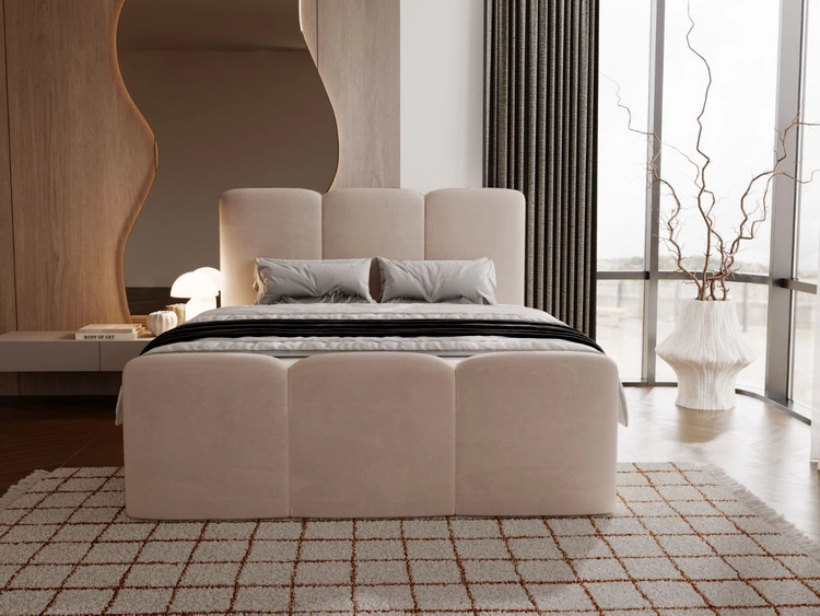 Łóżko kontynentalne z pojemnikiem na pościel 140x200 Campi Beżowe