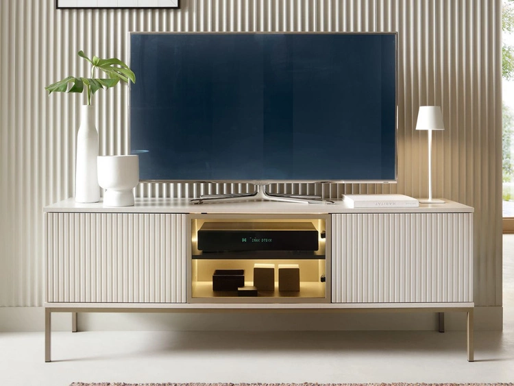 Szafka pod telewizor z szufladami, drzwiczkami i oświetleniem LED Deo Kaszmirowa