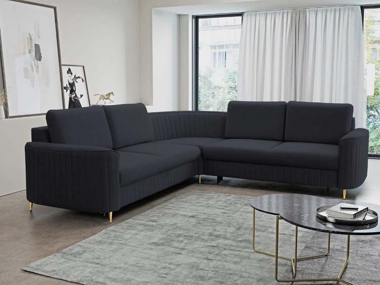 Narożnik L Lewy z funkcją spania i pojemnikiem Limon Ciemny niebieski