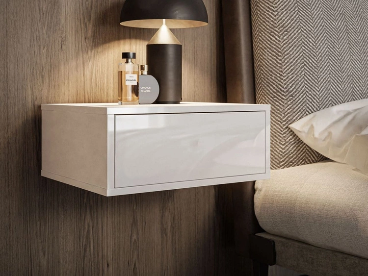 Stolik nocny wiszący z szufladą Brisa biały połysk