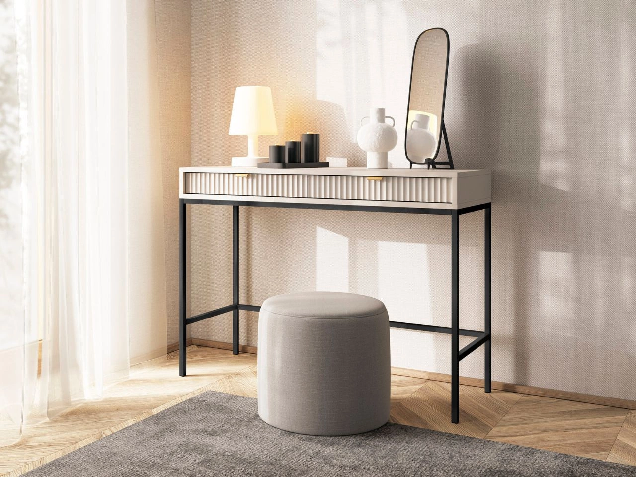 Toaletka z szufladami Amber Kaszmir na czarnych nogach