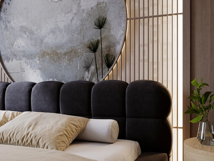 Łóżko tapicerowane z pojemnikiem i stelażem 140x200 Plaza Czarne