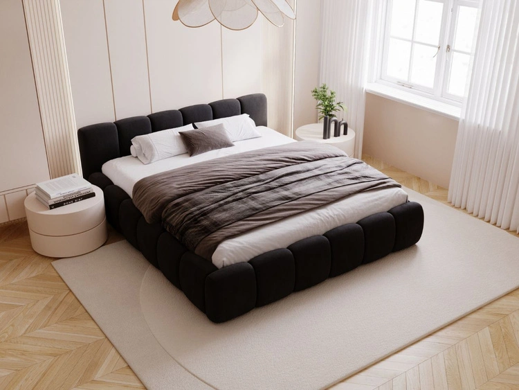 Łóżko tapicerowane z pojemnikiem i stelażem 180x200 Cloud Low czarne