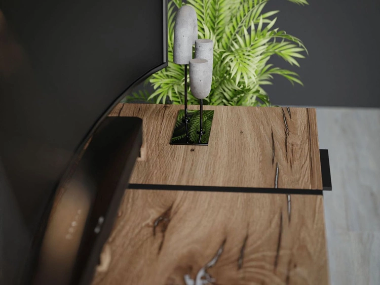 Szafka RTV w stylu loft dwudrzwiowa z szufladą Lunelie dąb Flagstaff