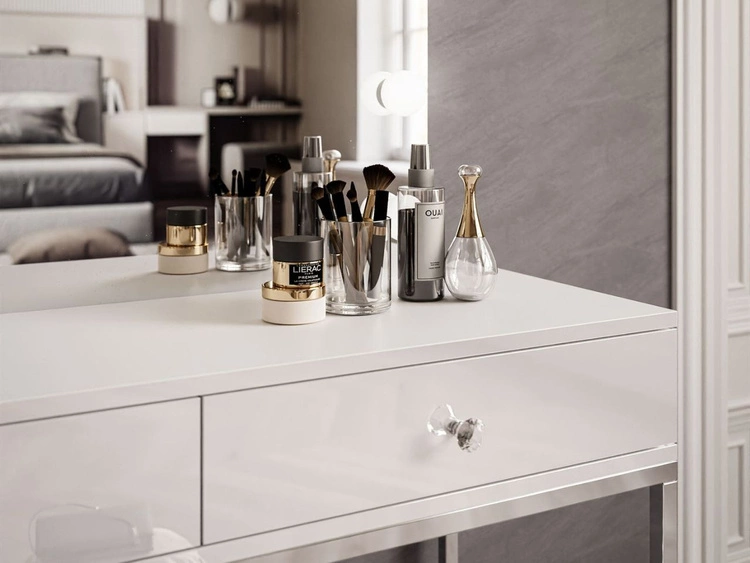 Toaletka glamour z szufladami, lustrem i oświetleniem LED Brisa biały połysk