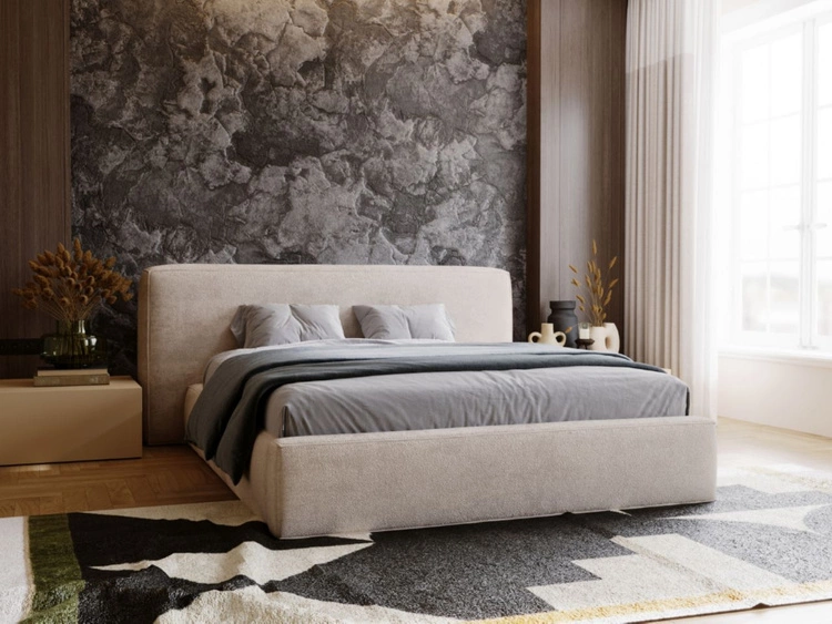 Łóżko tapicerowane z pojemnikiem i stelażem 180x200 cm Monza Beżowe